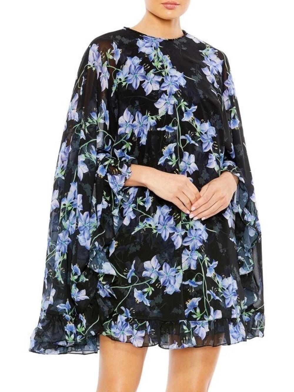 NWT Ieena Mac Duggal Floral Cape Mini Shift Dress 56028 Sz 2